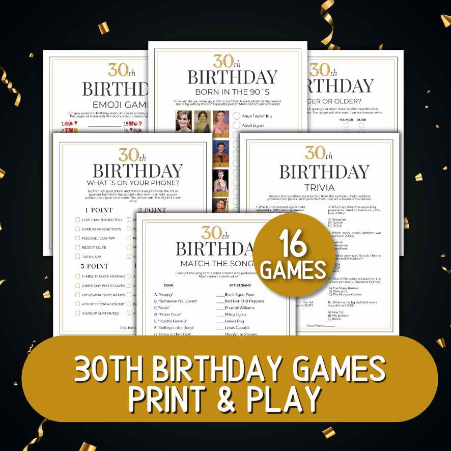 30TH BIRTHDAY GAMES BUNDLE PRINTABLE