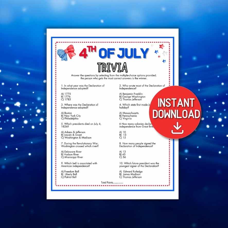 4TH OF JULY TRIVIA  PRINTABLE GAME - Image 2
