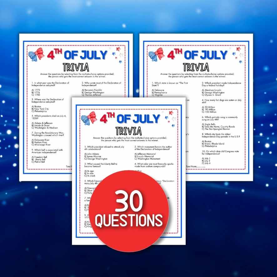 4TH OF JULY TRIVIA  PRINTABLE GAME - Image 3