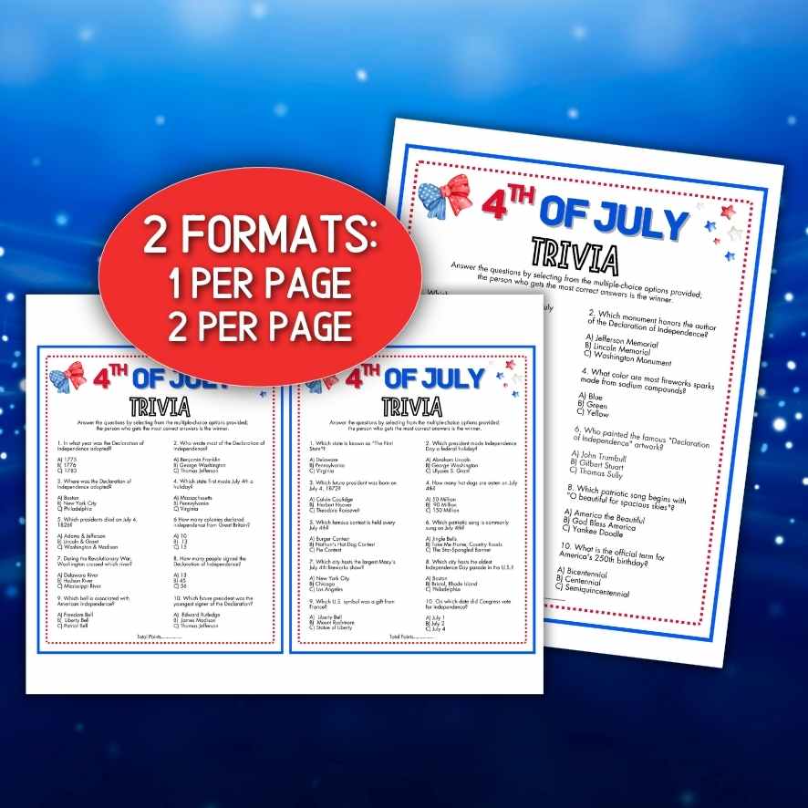 4TH OF JULY TRIVIA  PRINTABLE GAME - Image 5