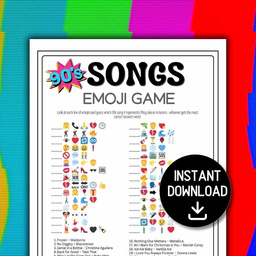 90s EMOJI SONGS GAME PRINTABLE
