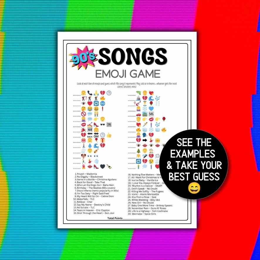 90s EMOJI SONGS GAME PRINTABLE - Image 2