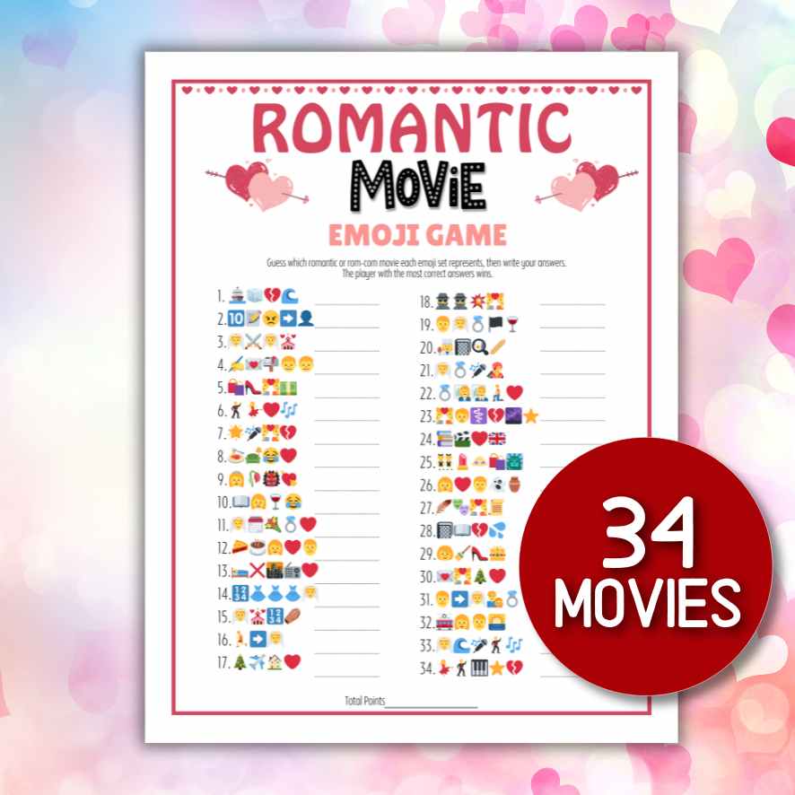EMOJI GAME ROMANTIC MOVIES PRINTABLE