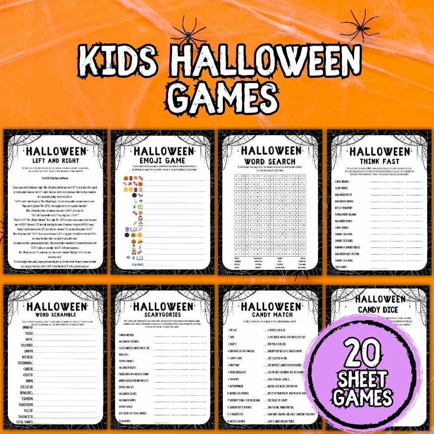 HALLOWEEN GAMES FOR KIDS SPIDER SHEETS