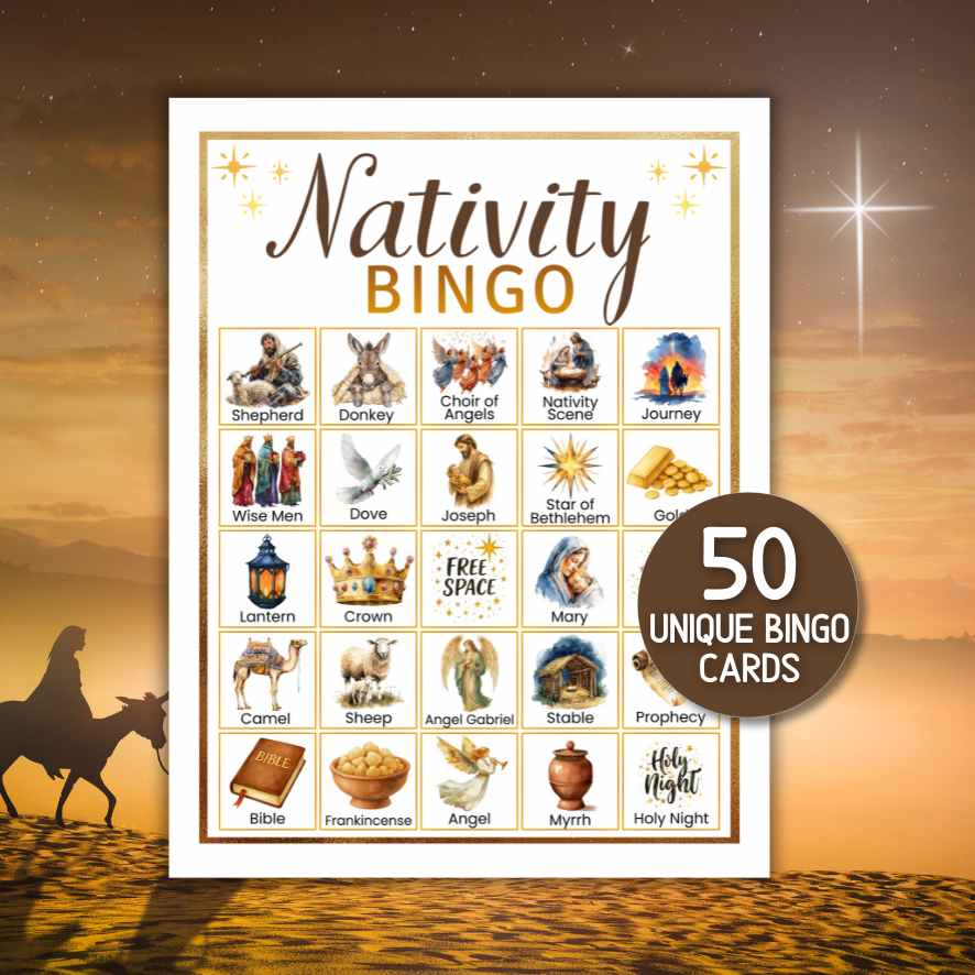 NATIVITY BINGO GAME PRINTABLE 50 CARDS
