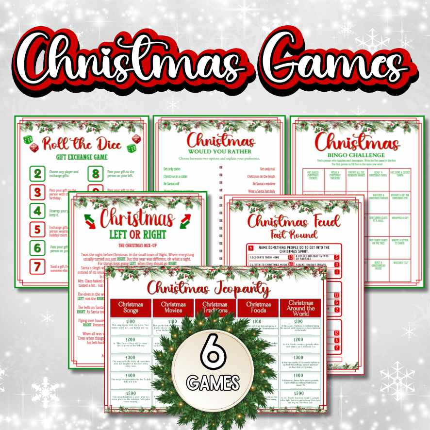 6 PRINTABLE CHRISTMAS GAME BUNDLE