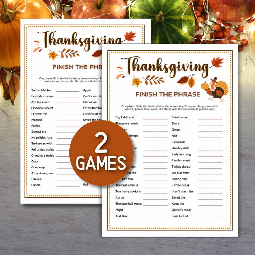 THANKSGIVING FINISH THE PHRASE GAME