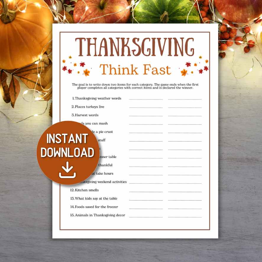 THANKSGIVING THINK FAST GAME