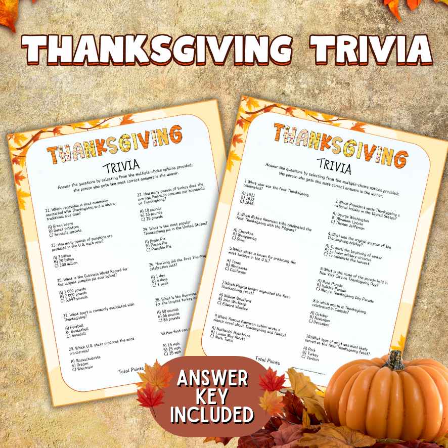 THANKSGIVING TRIVIA QUESTIONS GAME