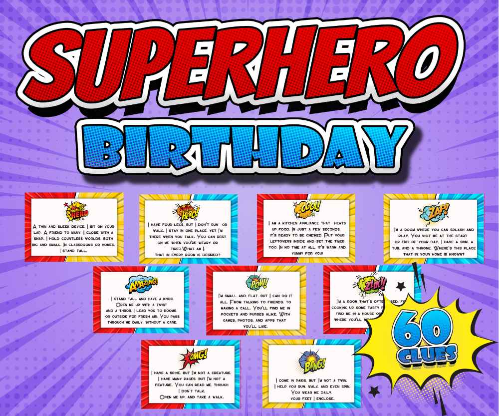 TREASURE HUNT SUPERHERO BIRTHDAY INDOOR & OUTDOOR - PRINTABLE GAME - Image 3